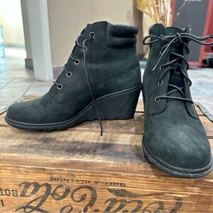 TIMBERLAND EARTHKEEPERS AMSTON NUBUCK LACE UP WEDGE ANKLE BOOT BLACK 8